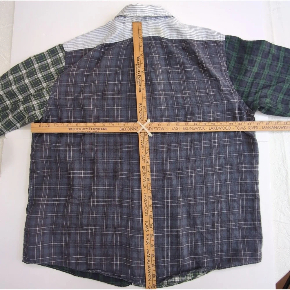 Brooks Brothers Fun Shirt Mens XL Baird McNutt Linen Patchwork Plaid Stripe